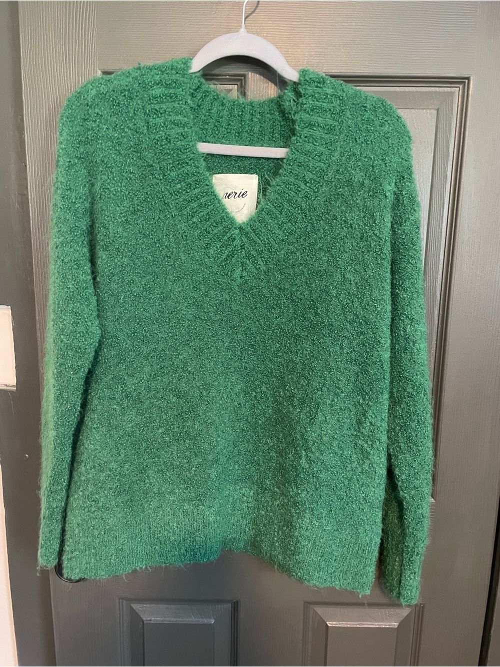 aerie Green V-Neck Fuzzy Knit Sweater